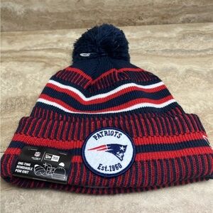 New Era NFL New England Patriots Knit Lined Pom Beanie Hat 100 Anniversary